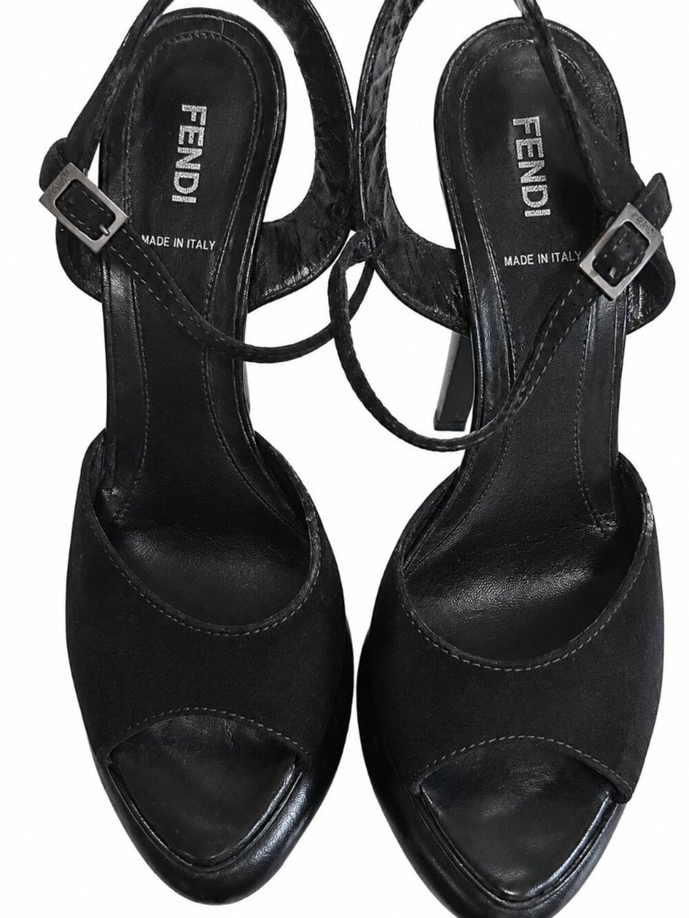 Fendi Black Leather Ankle Strap Stiletto Heels